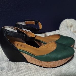 Joy & Peace Black and Green Wedge Shoes